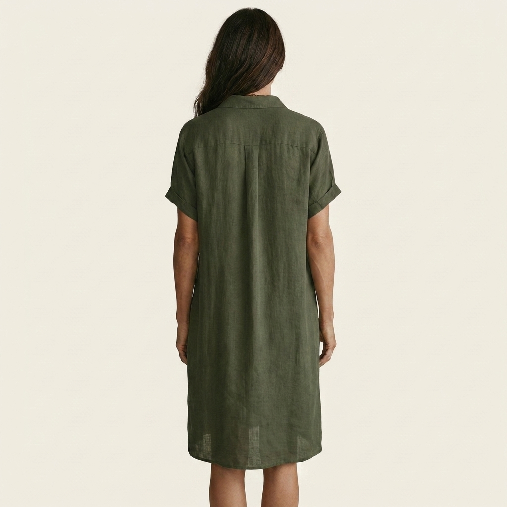 Nidalie | Robe-chemise midi en coton-lin à poignets retroussés