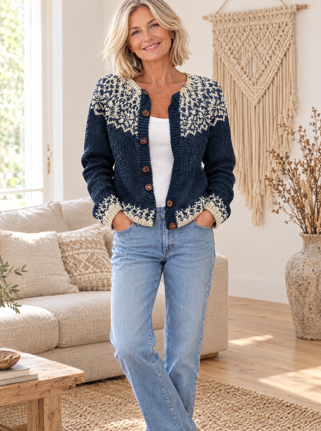 MALIN - Cardigan avec yoke en flocon de neige - Atelier Deauville