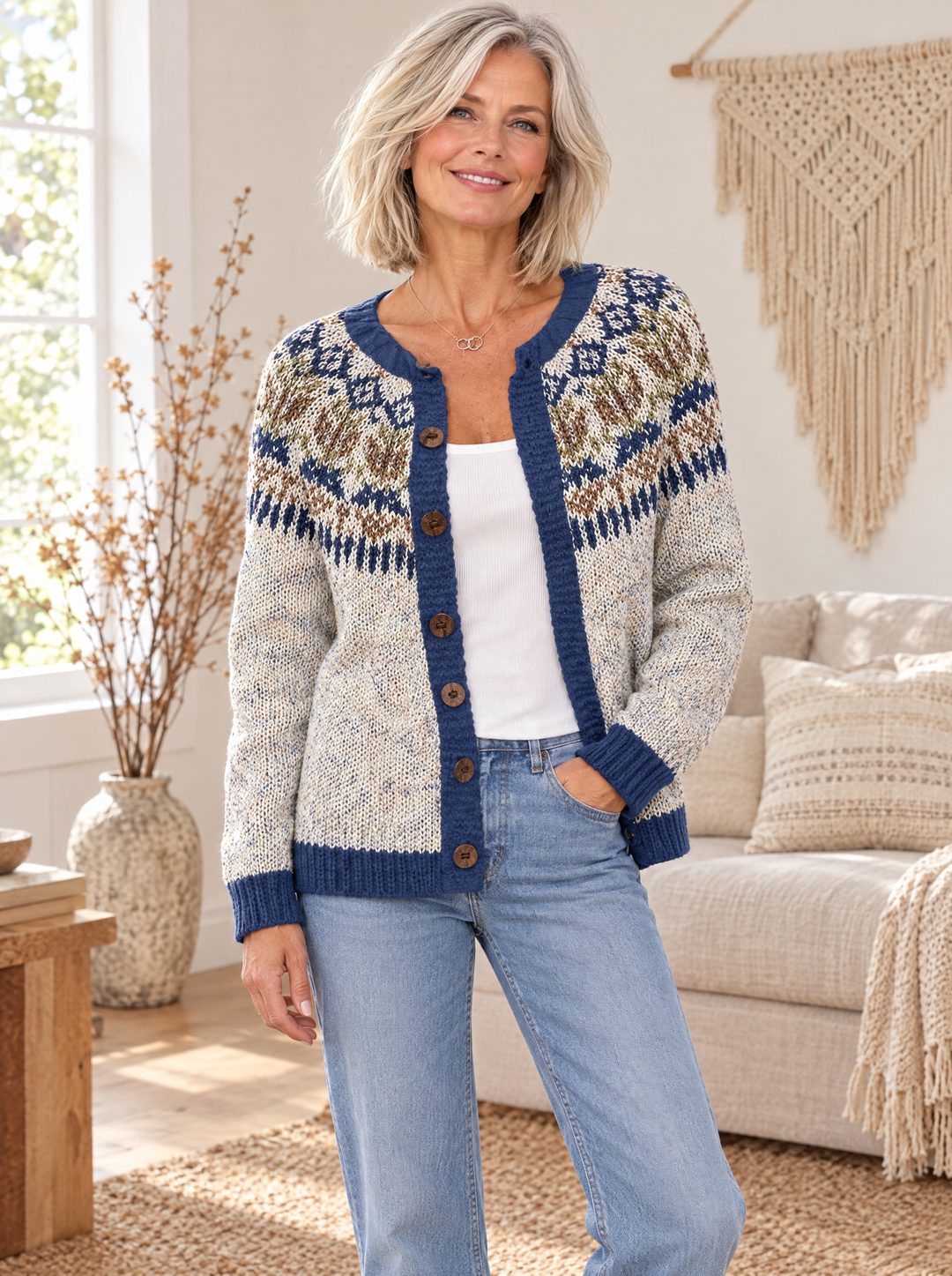 ILSE - Cardigan a yoke Fair Isle - Atelier Deauville