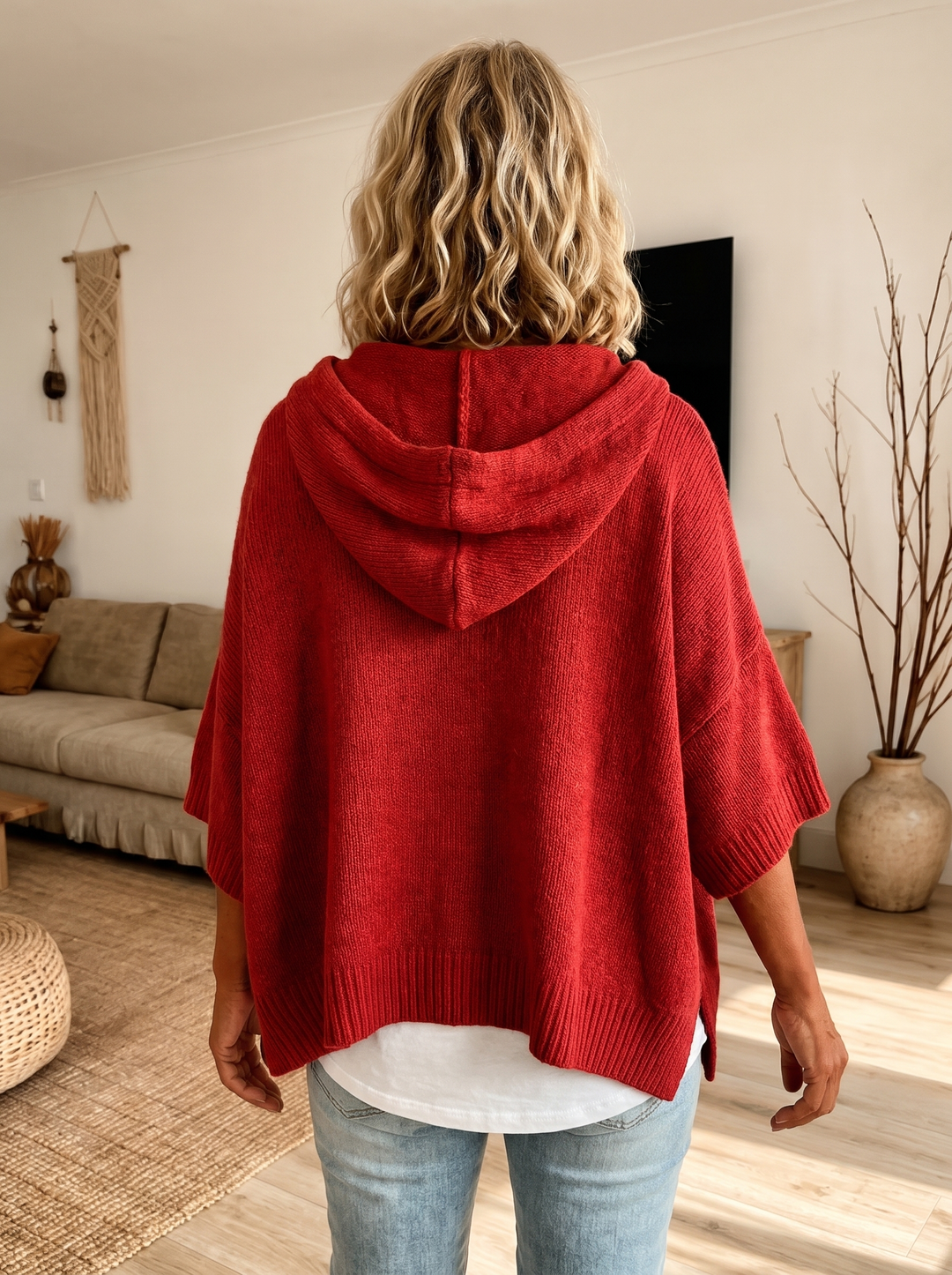 Claire – Pull poncho rouge élégant