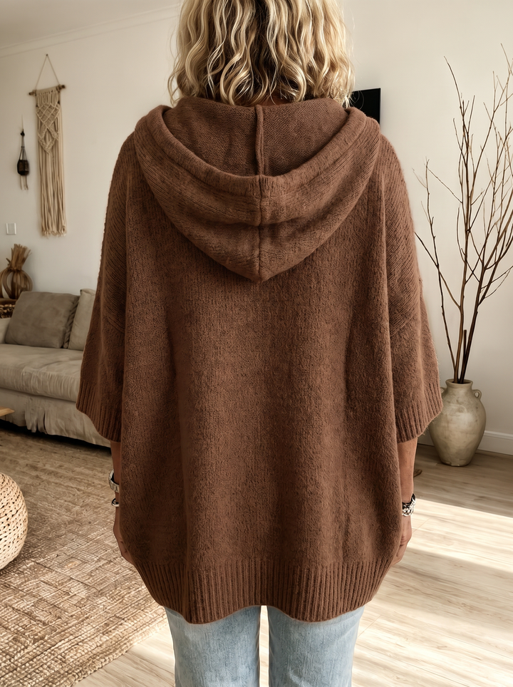 Louise – Pull poncho marron douillet