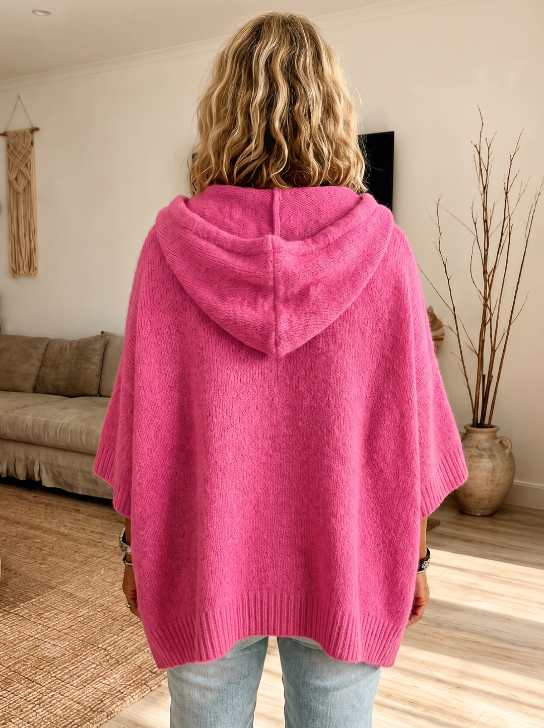 Chloe – Pull poncho rose chic