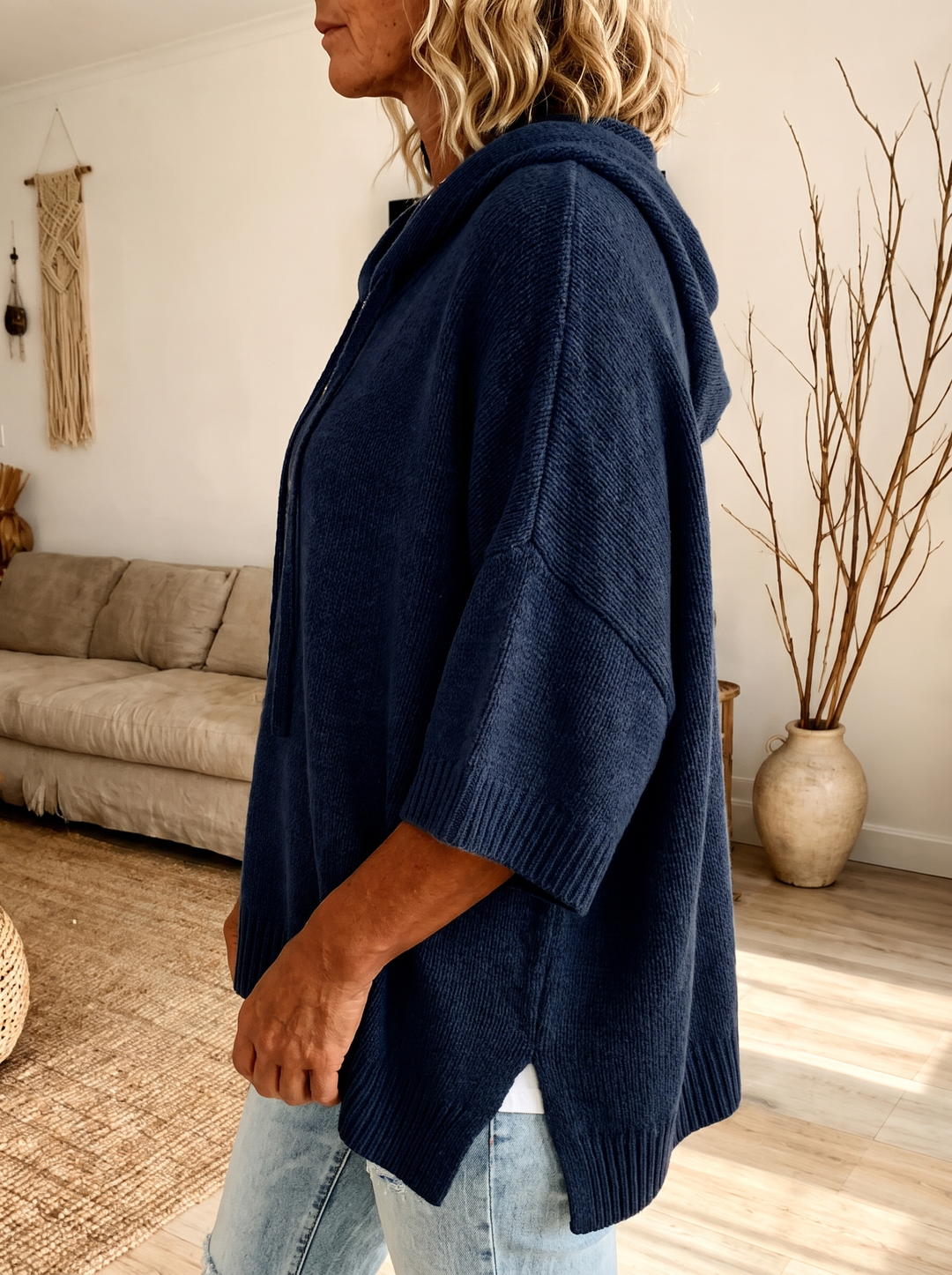 Juliette – Pull poncho élégant bleu marine