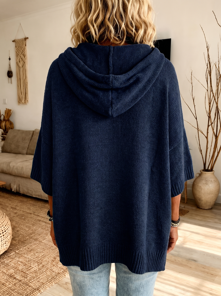 Juliette – Pull poncho élégant bleu marine