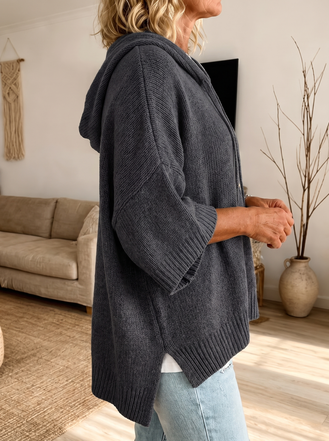 Camille – Pull poncho douillet couleur anthracite