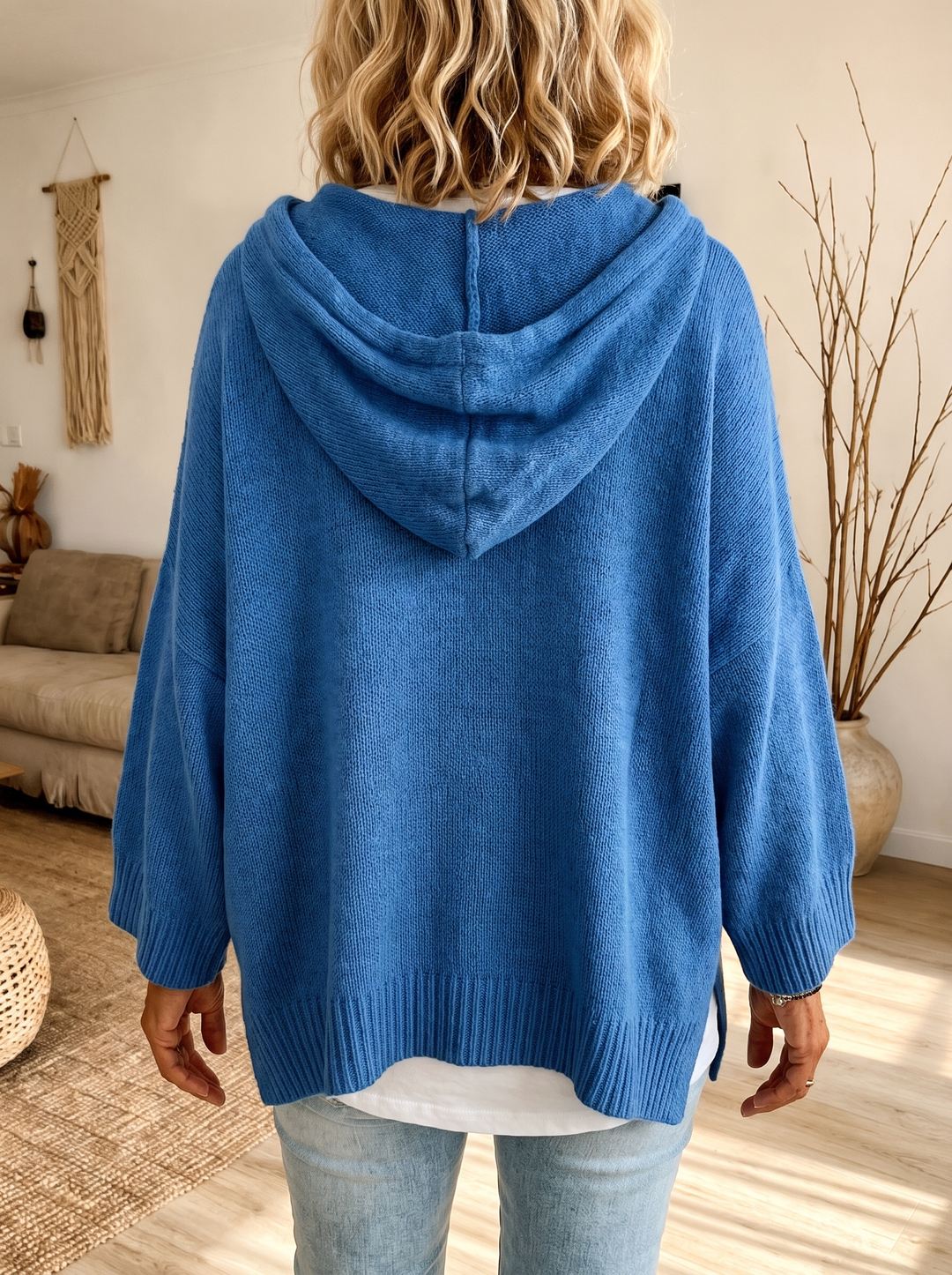 Amelie – Pull poncho bleu douillet