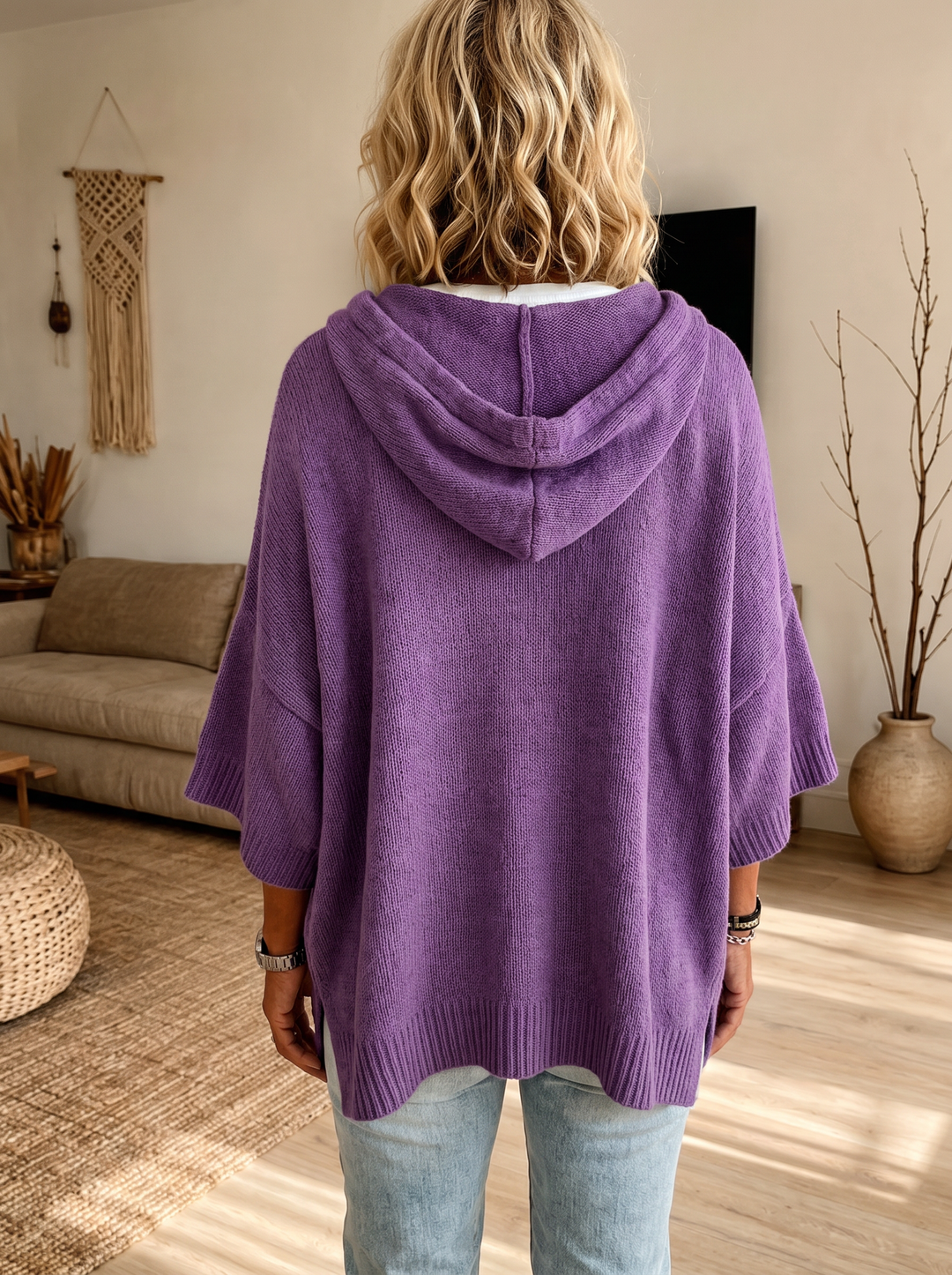 Élodie – Pull poncho violet douillet