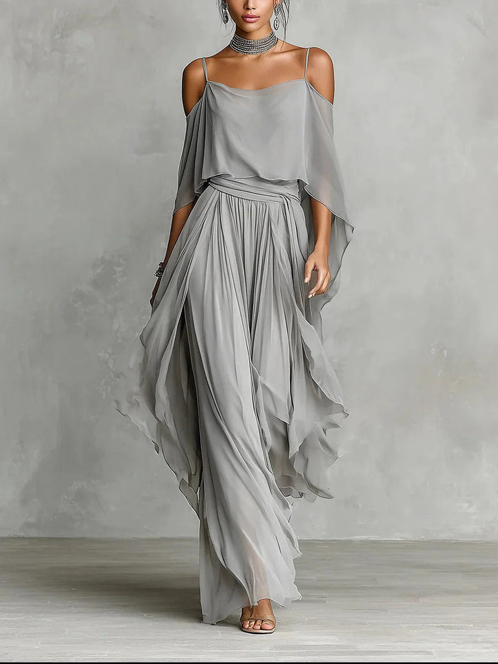 Isabela | Ensemble fluide gris avec top à fines bretelles et pantalon léger