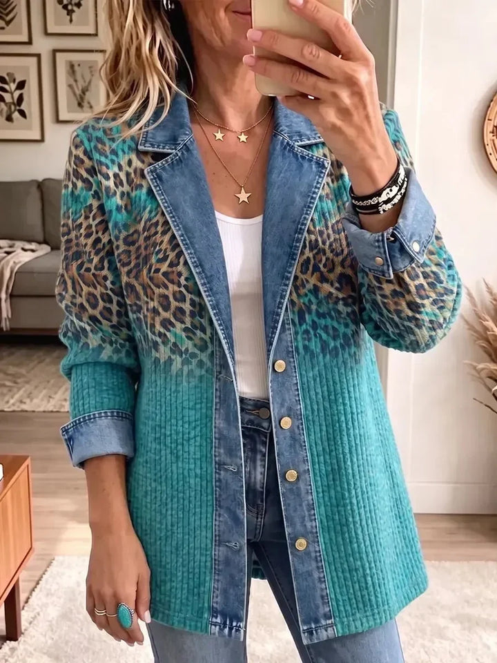 Olivia | Veste en jean élégante vintage à imprimé léopard