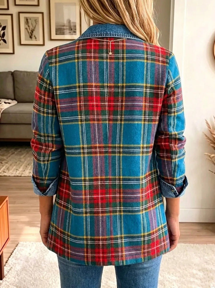 Grace | Blazer pour femme à empiècements en tartan et denim
