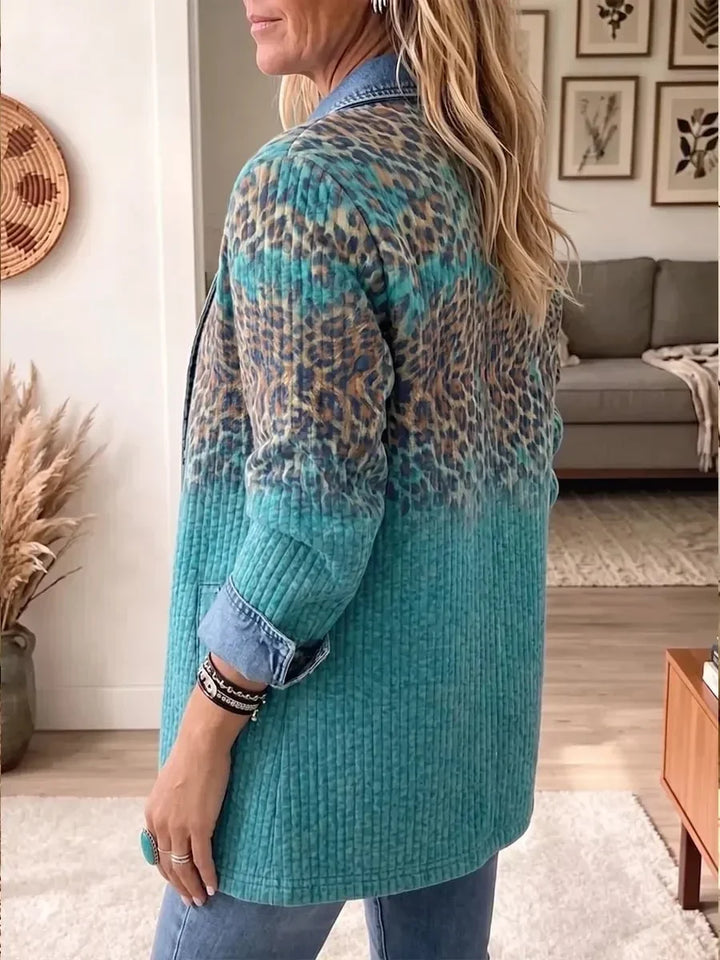Olivia | Veste en jean élégante vintage à imprimé léopard