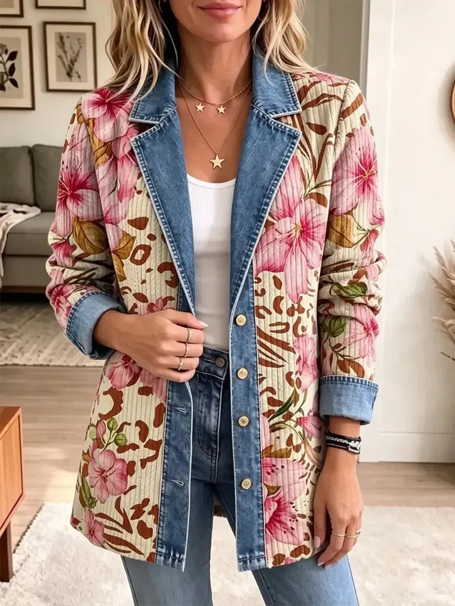 Luna | Veste artistique rétro à imprimé léopard fleuri