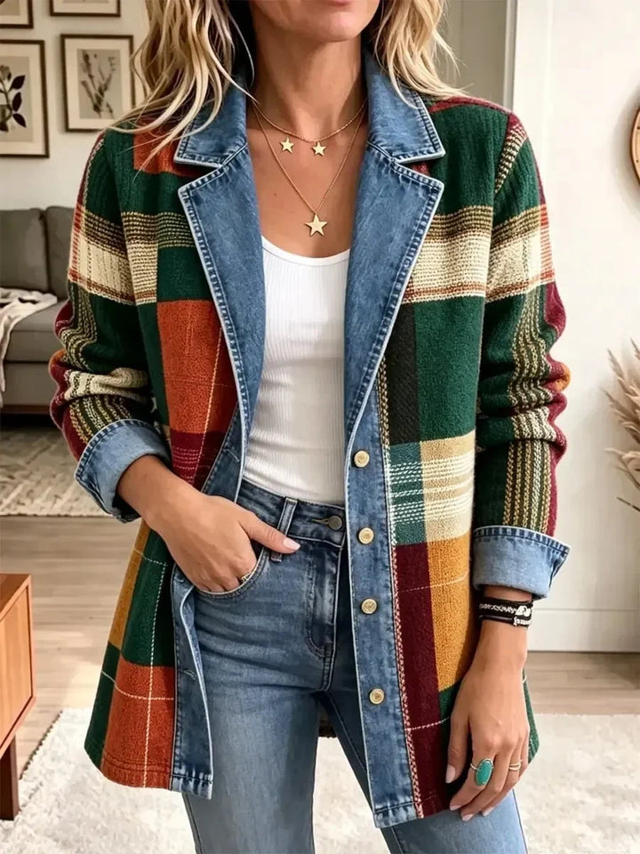 Ella | Veste en jean décontractée vintage à motif écossais