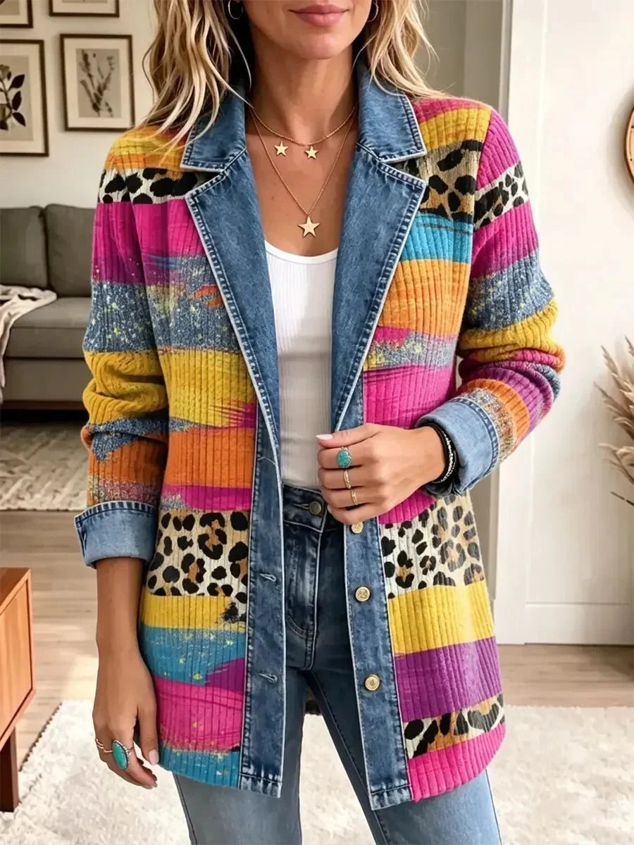 Victoria | Veste en jean vintage à imprimé léopard