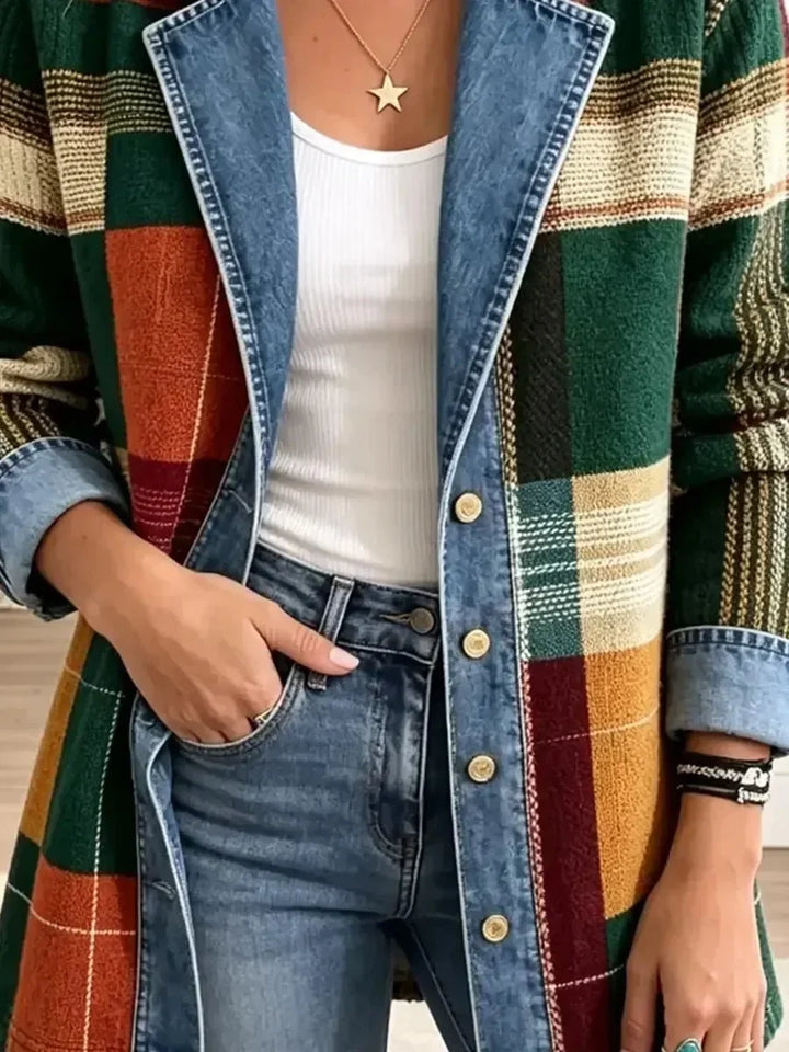Ella | Veste en jean décontractée vintage à motif écossais