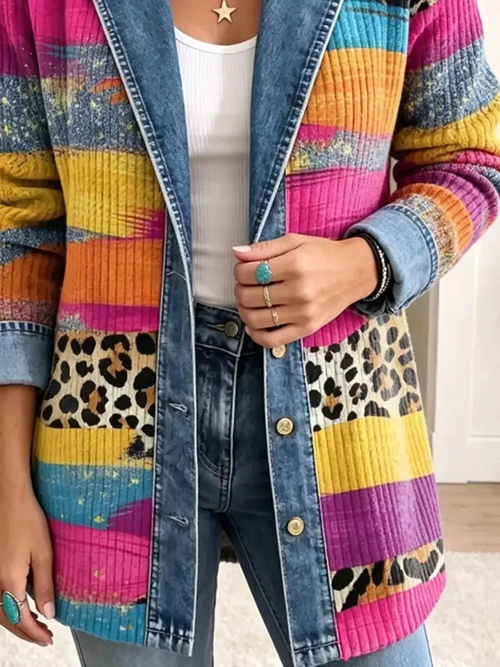 Victoria | Veste en jean vintage à imprimé léopard