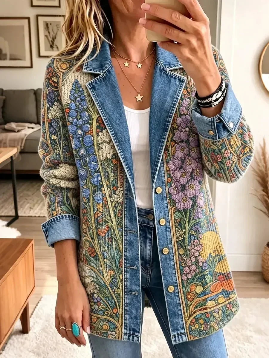 Veste en jean fleurie vintage Elizabeth – Un style intemporel avec une touche féminine