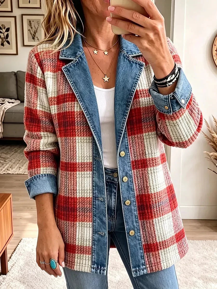 Scarlett | Veste élégante en jean patchwork d’inspiration vintage