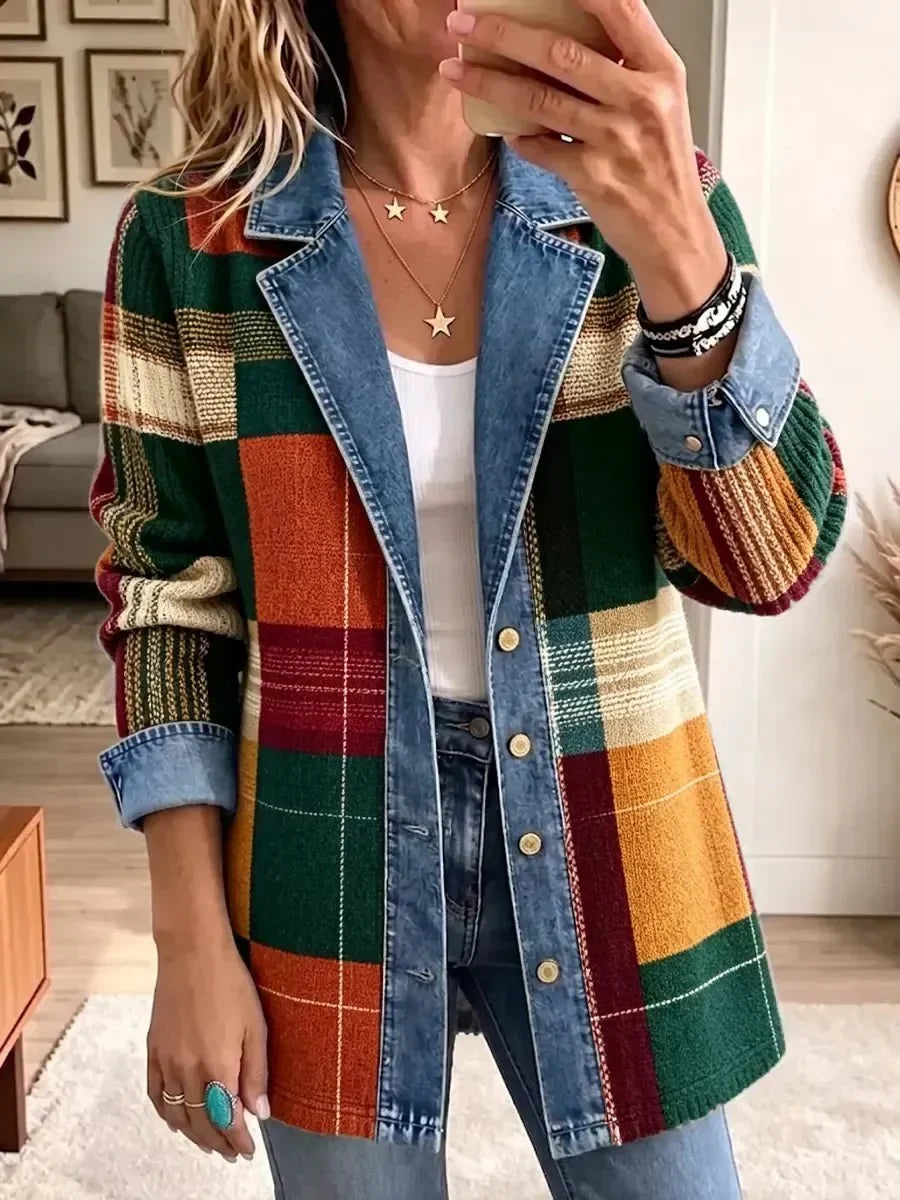 Ella | Veste en jean décontractée vintage à motif écossais