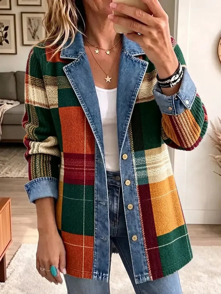 Ella | Veste en jean décontractée vintage à motif écossais