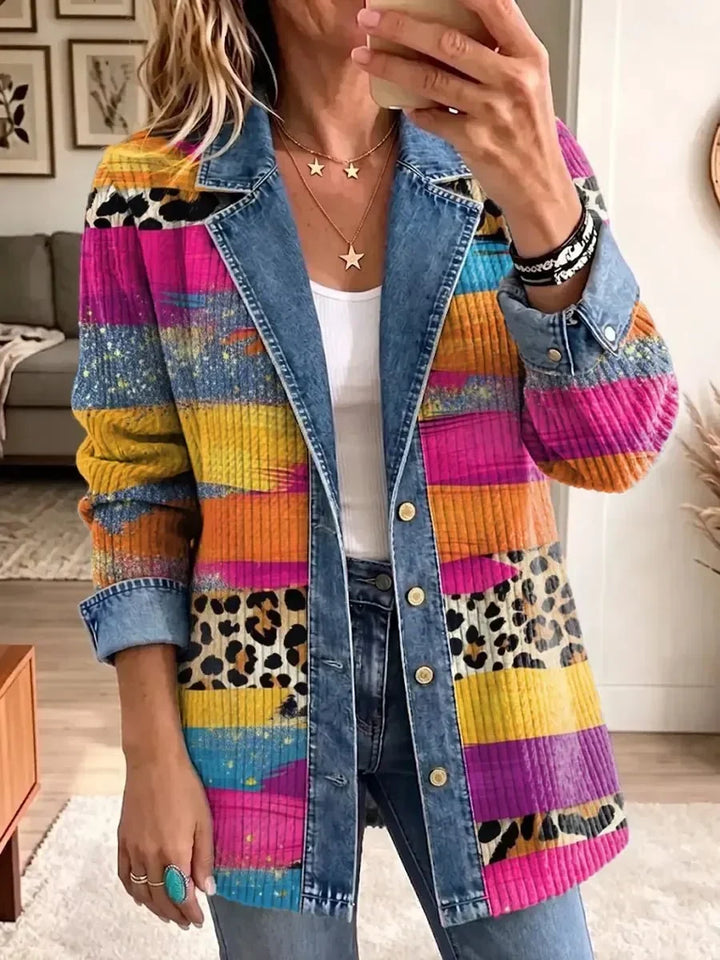 Victoria | Veste en jean vintage à imprimé léopard