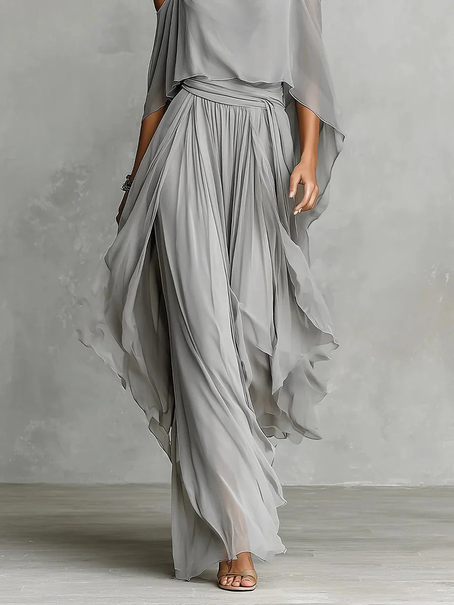 Isabela | Ensemble fluide gris avec top à fines bretelles et pantalon léger