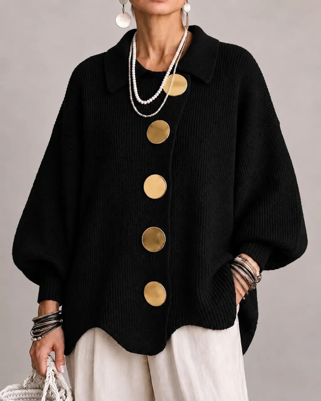Cardigan oversize à col et boutons Karina