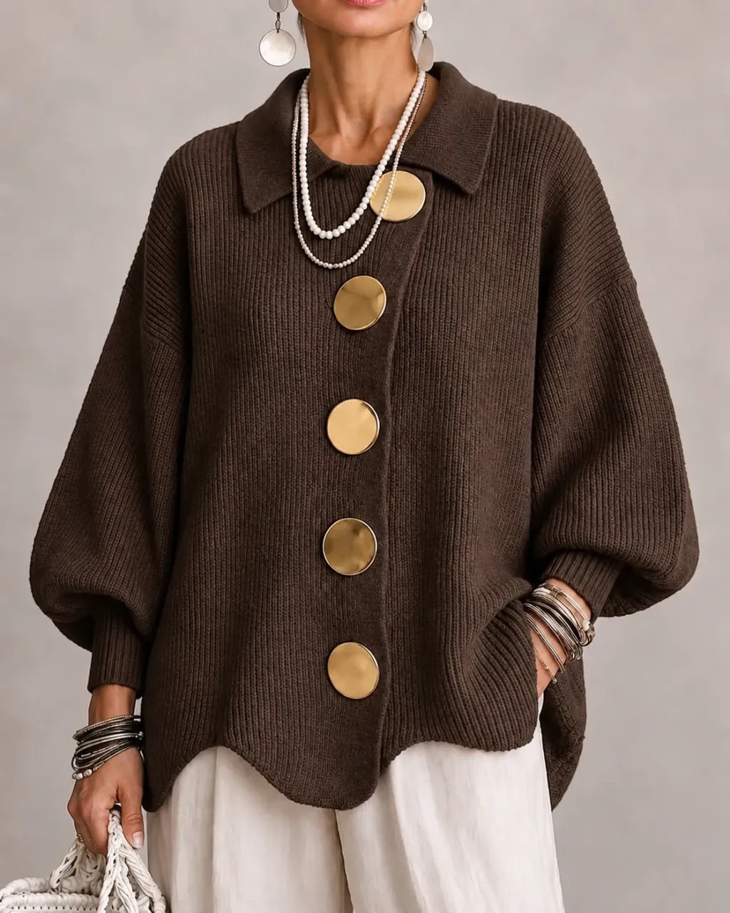 Cardigan oversize à col et boutons Karina