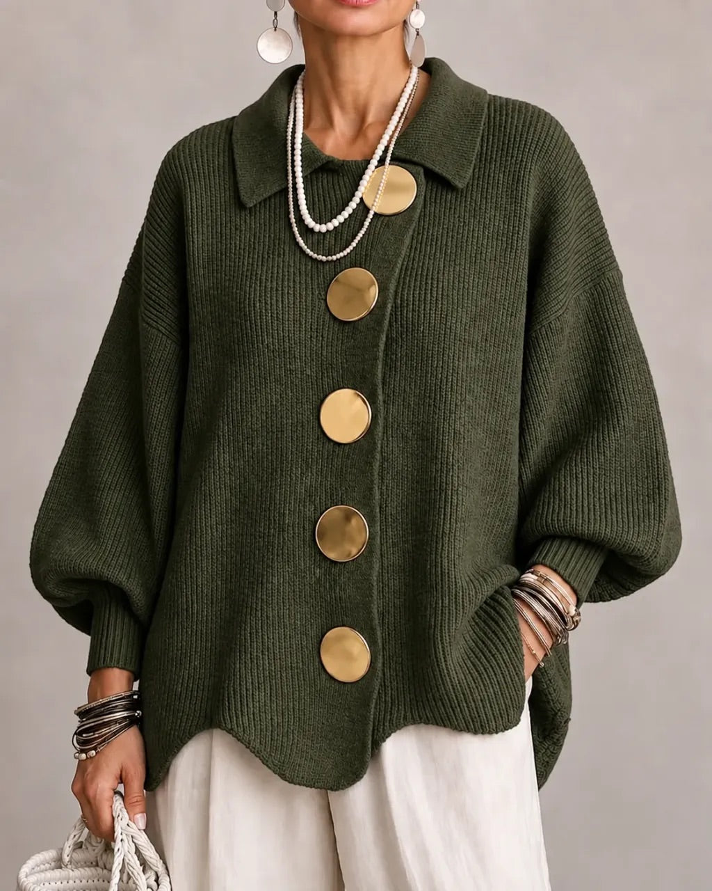 Cardigan oversize à col et boutons Karina