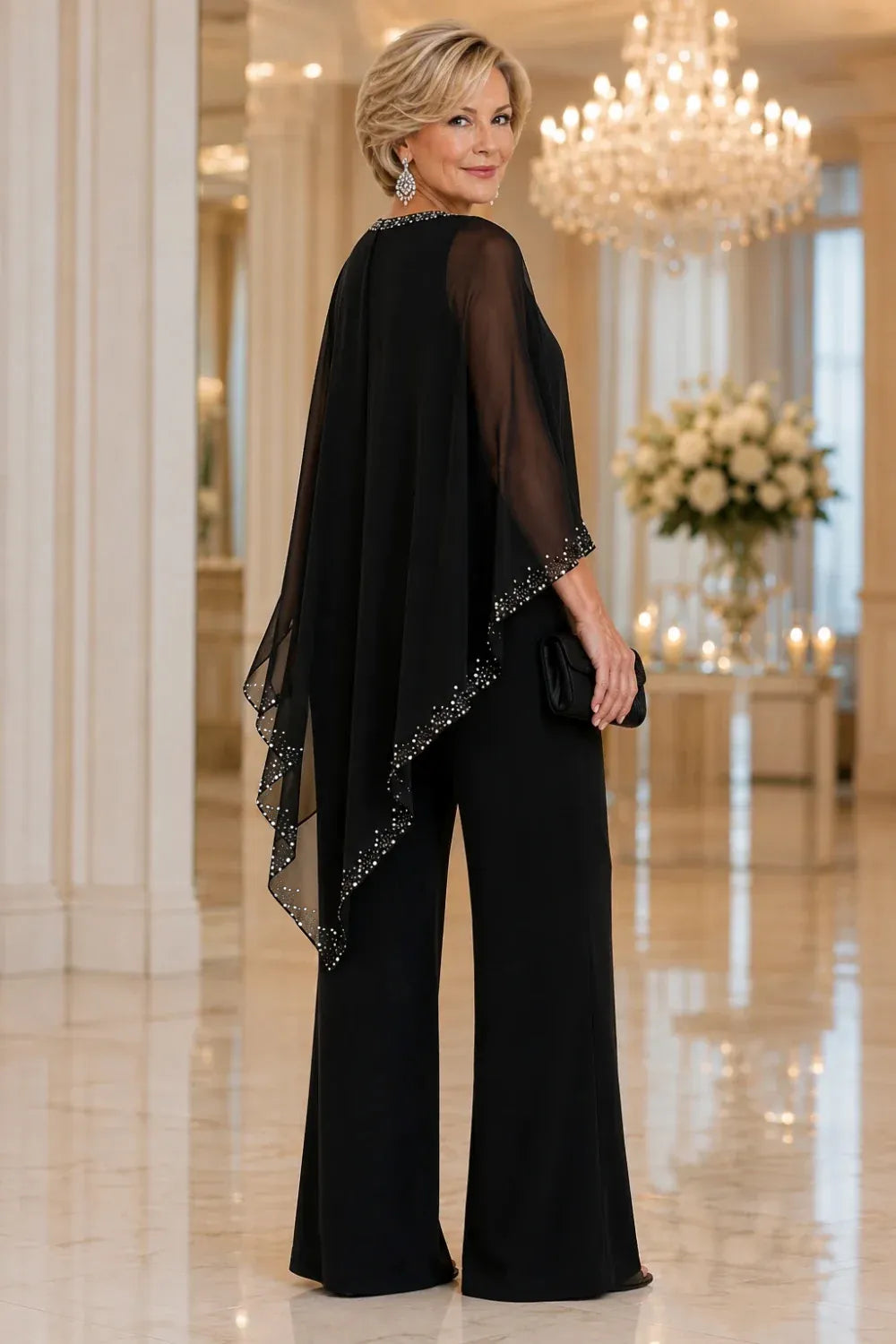 Pernelle | Ensemble cape en mousseline perlée