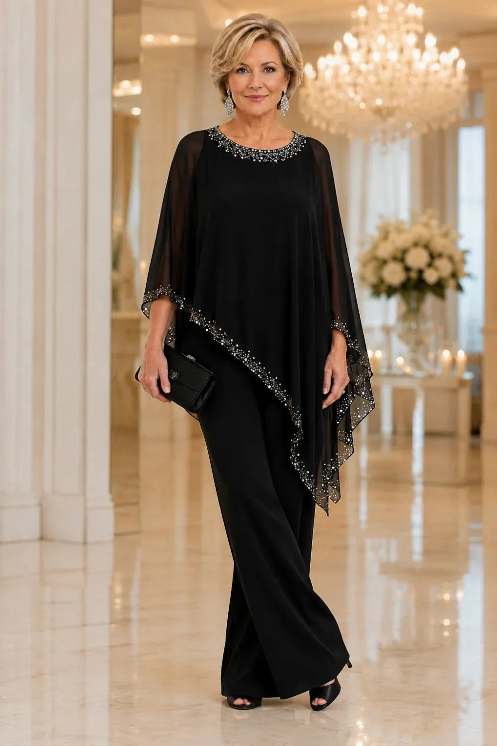 Pernelle | Ensemble cape en mousseline perlée