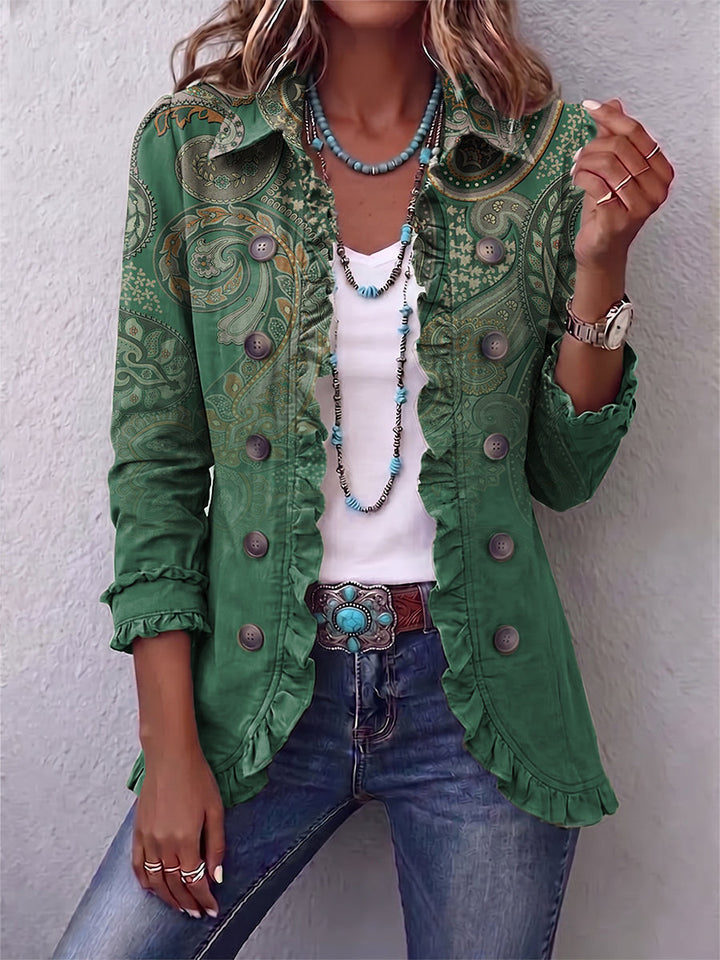 Cosette | Veste Bohème Paisley Vert à Volants