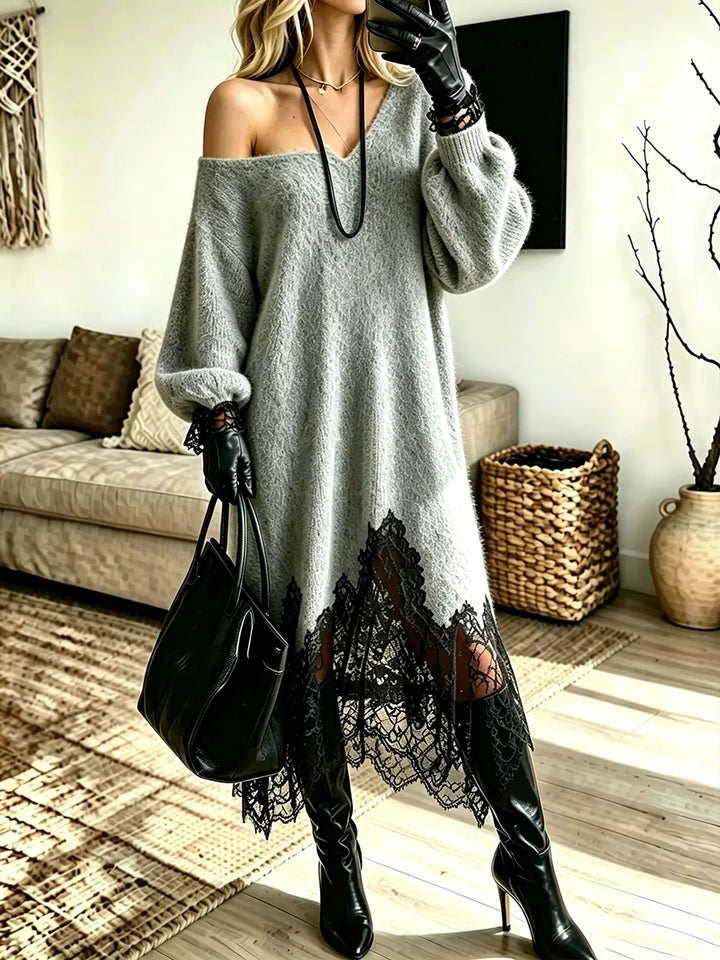 Vivienne | Robe Longue en Maille à Dentelle