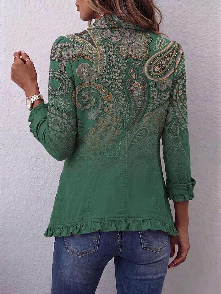 Cosette | Veste Bohème Paisley Vert à Volants
