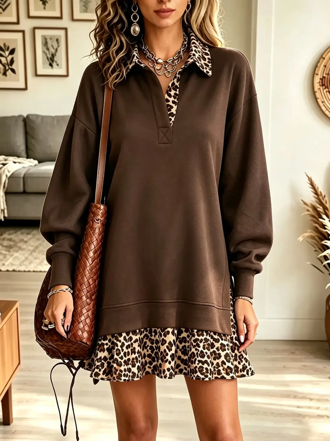 Jacinthe | Robe Courte à Bordures Léopard