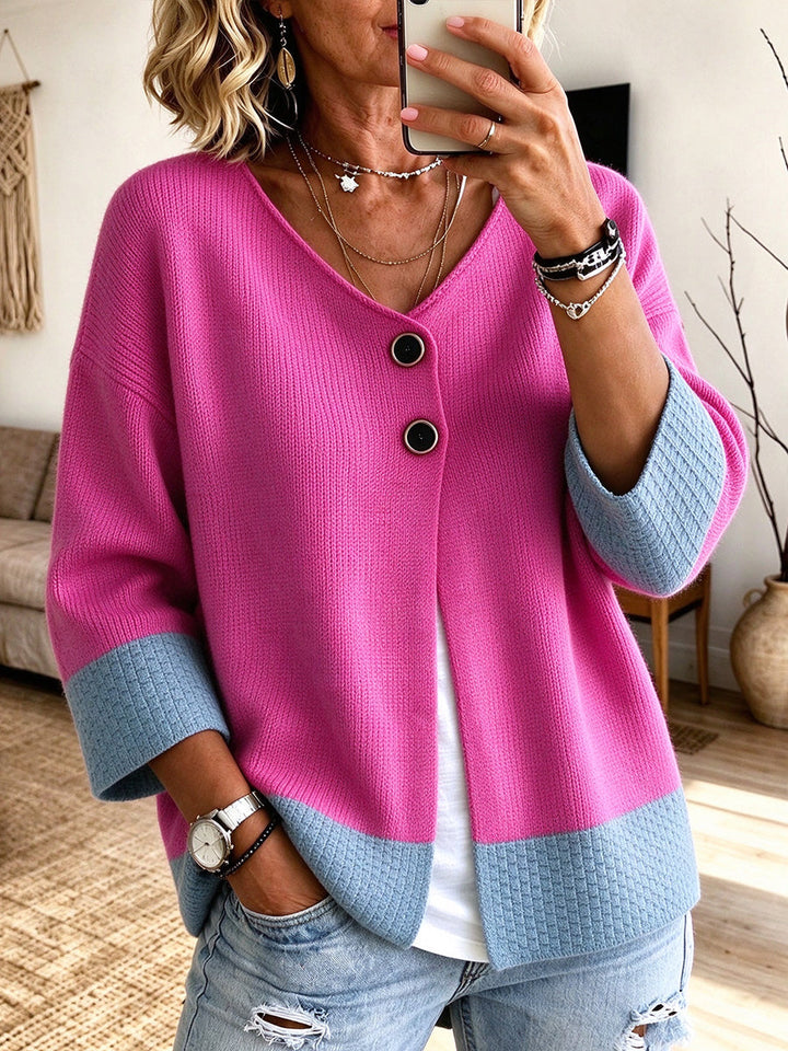 Jennifer™ | Cardigan en maille à blocs de couleurs