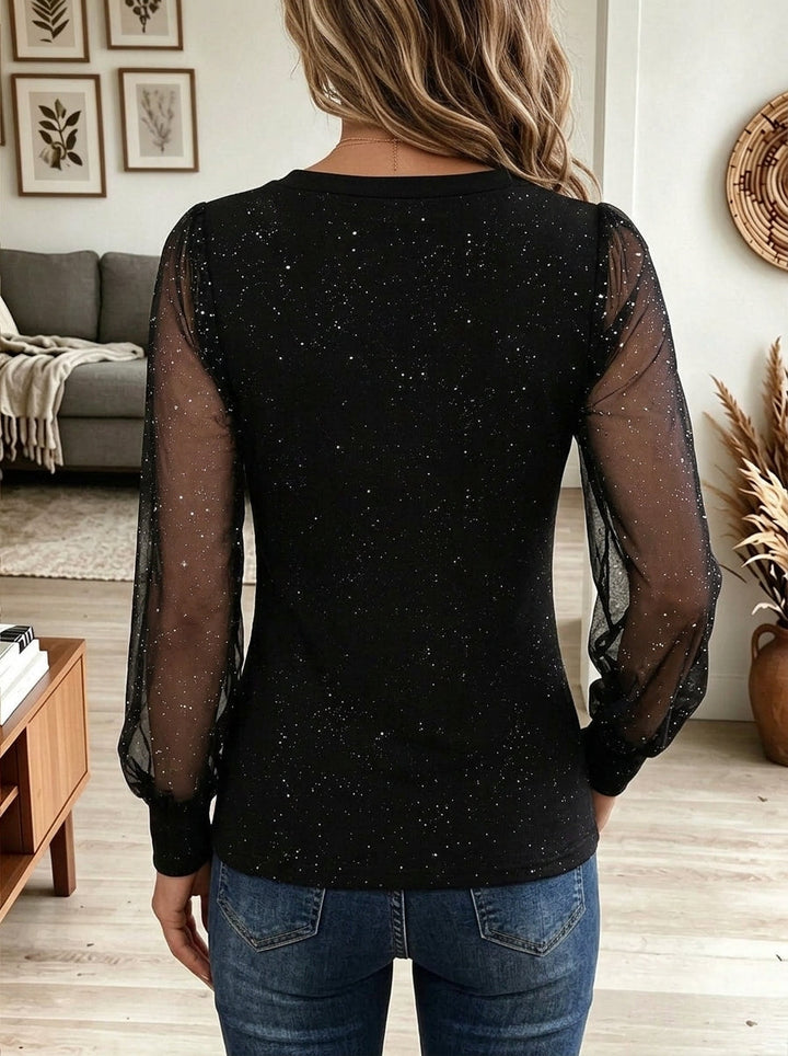Ophélie | Blouse à Col Carré en Mesh Pailleté