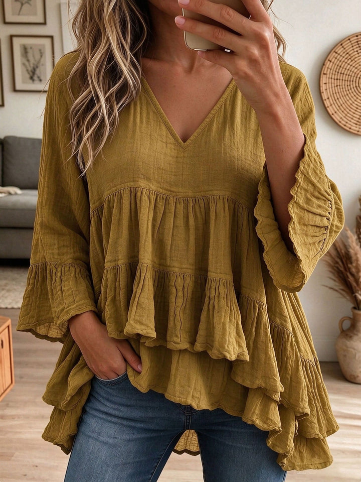 Bérénice | Blouse Babydoll en Coton-Lin à Volants