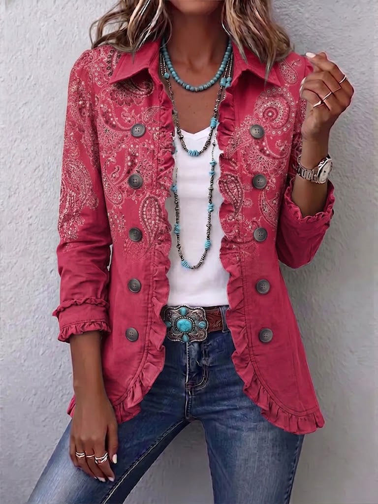 Anouk | Veste Vintage Imprimé Paisley à Volants