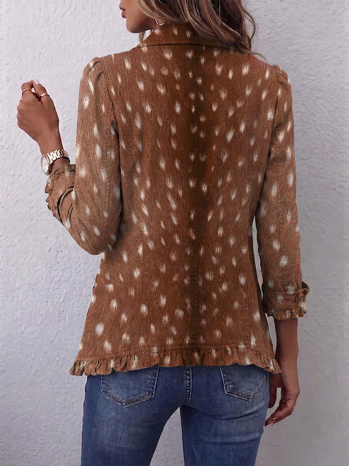 Hélène | Veste Bohème Imprimé Animalier Marron à Volants