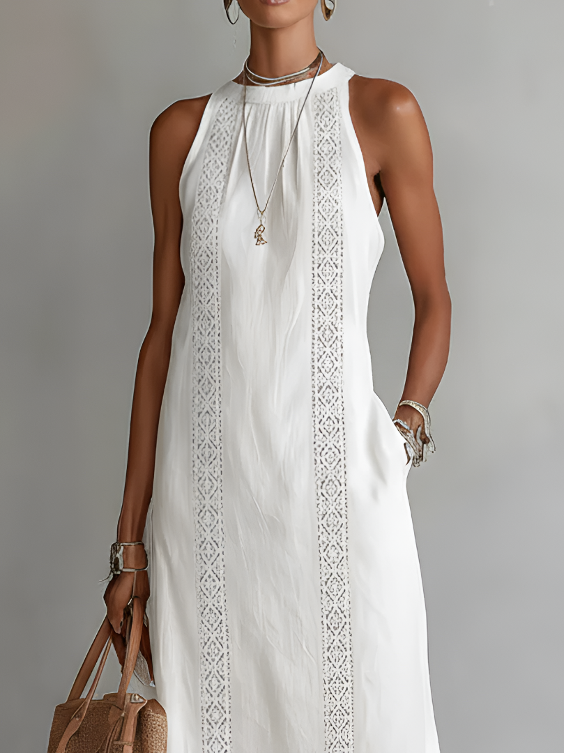 Jimena | Robe midi décontractée brodée à col mao