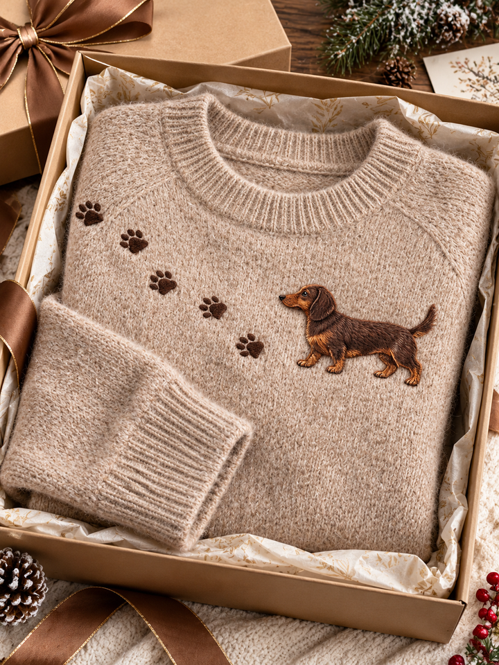 Victoire | Pull Col Rond Brodé Teckel