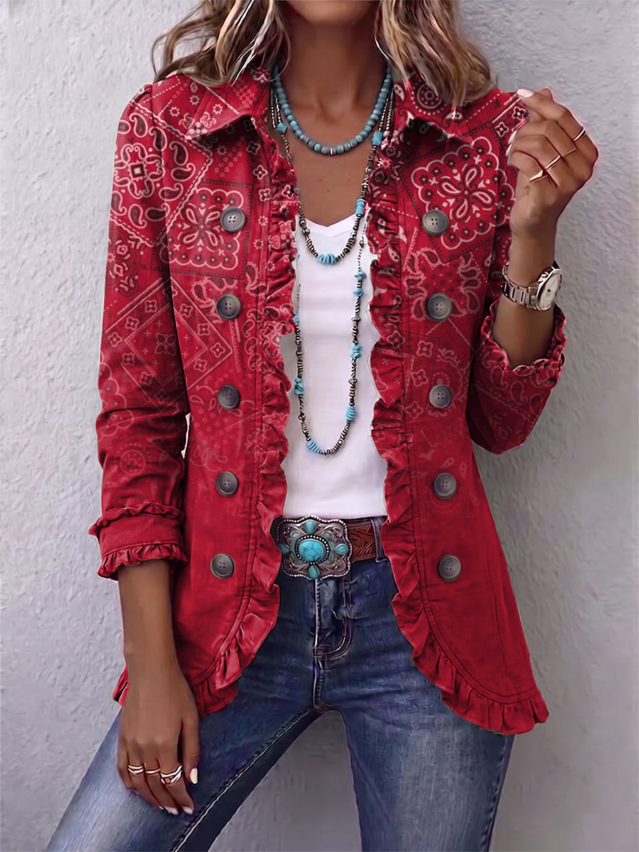 Criselle | Veste Bohème Imprimé Paisley Dégradé à Volants