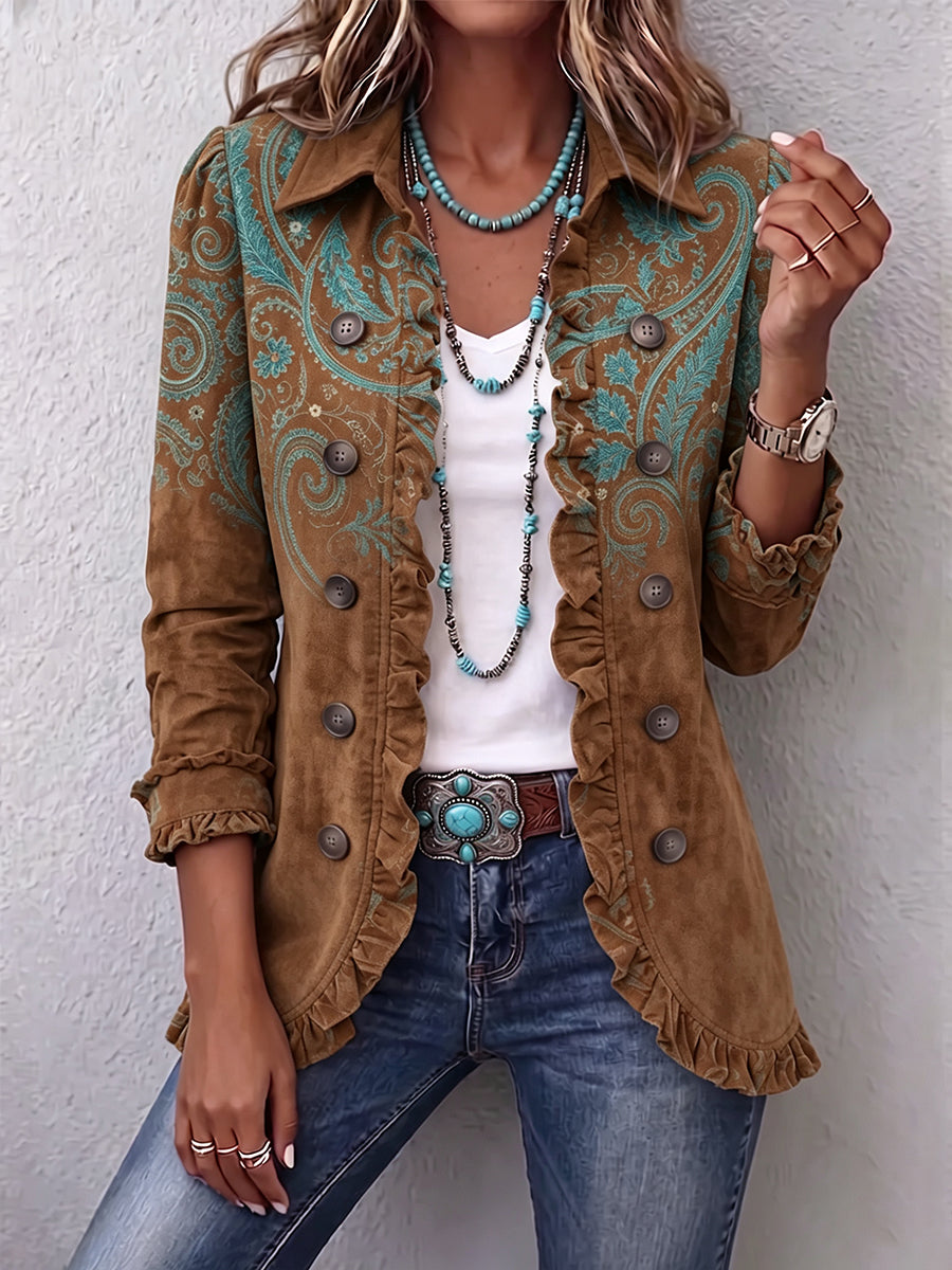 Séverine | Veste Paisley Marron à Volants