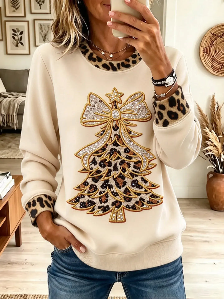 Noëlle | Sweat Imprimé Sapin de Noël Léopard