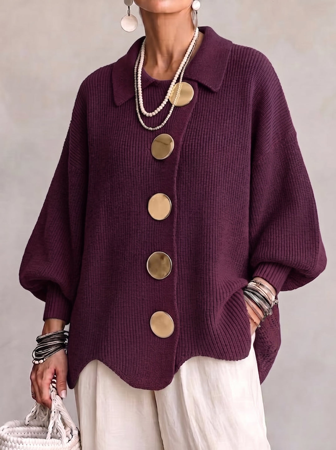 Cardigan oversize à col et boutons Karina