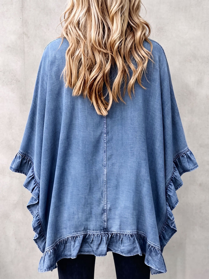 Corinne | Cardigan Bohème Chic en Denim à Volants