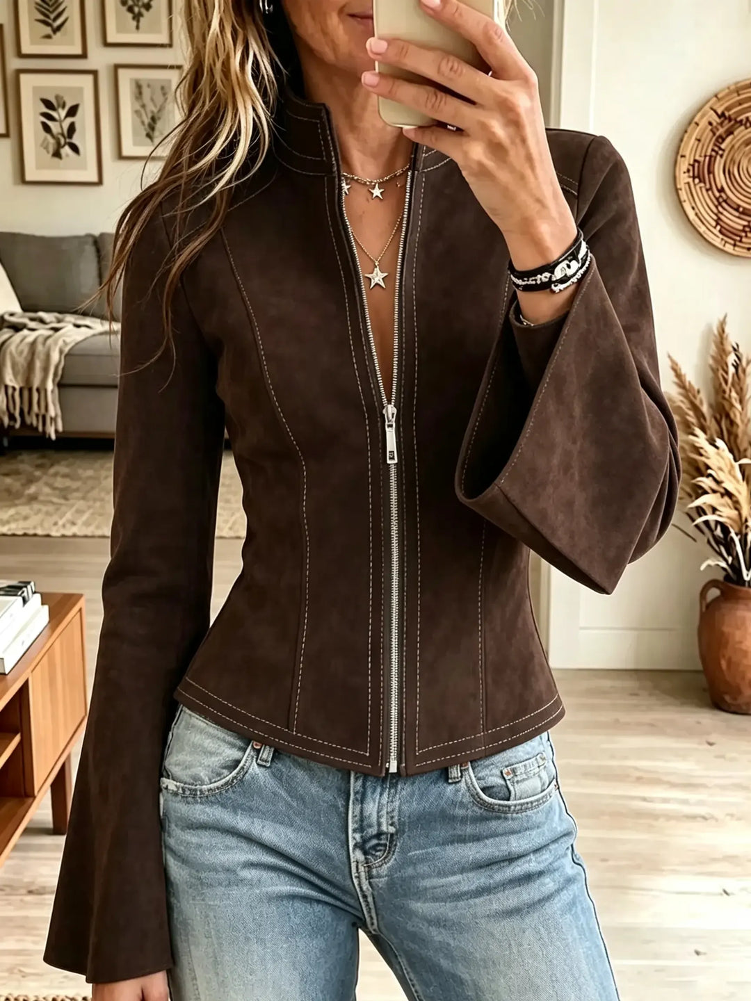 Sidonie | Veste en Suédine Zippée