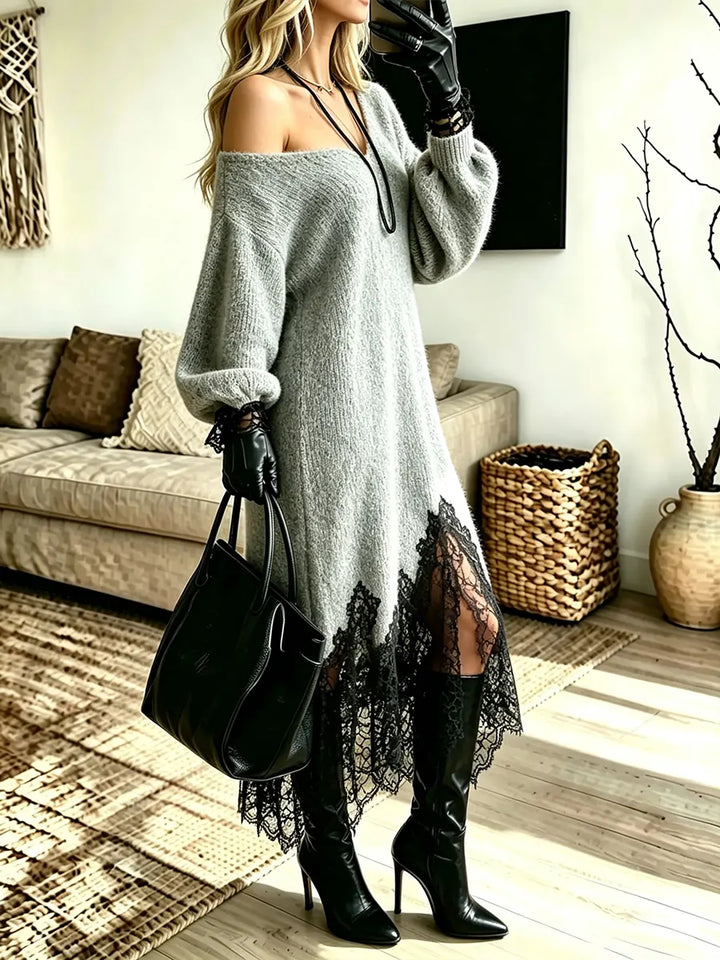 Vivienne | Robe Longue en Maille à Dentelle