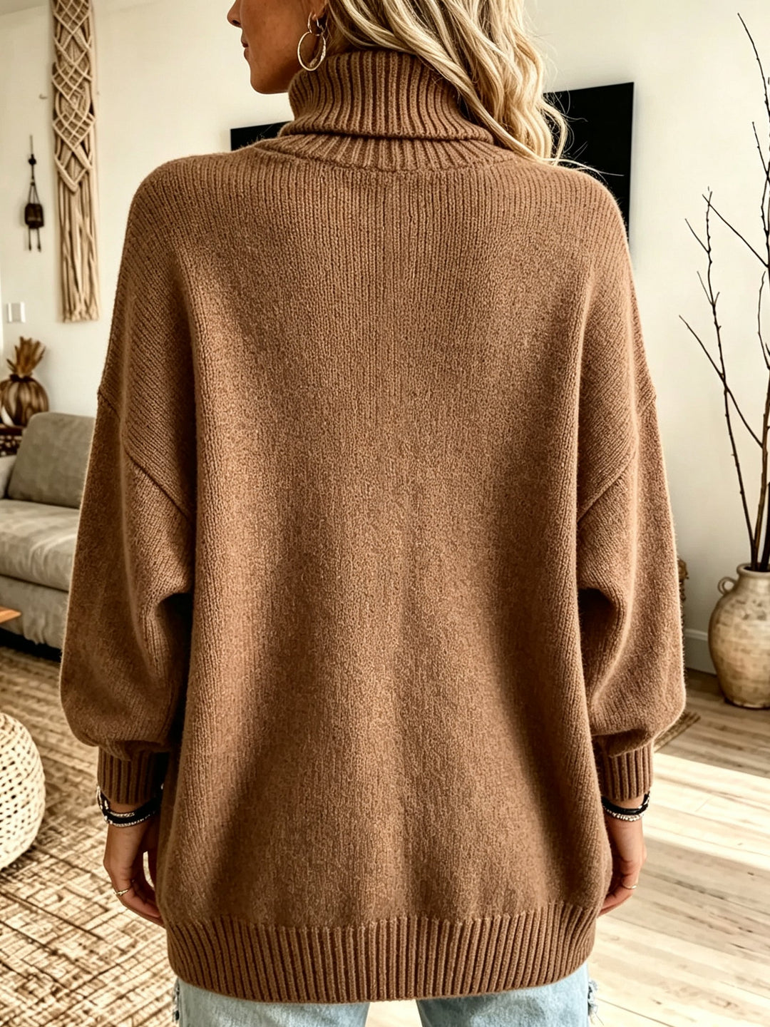 Philippine | Pull Col Roulé Oversize en Maille Côtelée